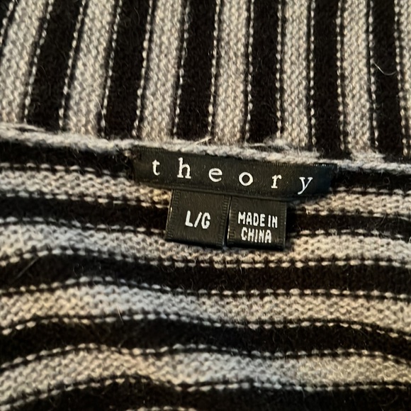 Theory pure cashmere grey / black stripe shawl roll neck cardigan sweater - Picture 8 of 10